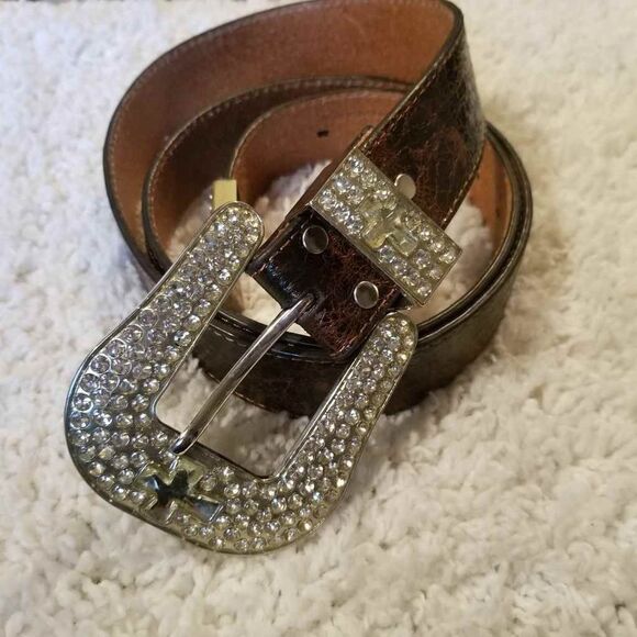 Nocona Rhinestone Buckle Brown Belt L - Picture 1 of 8